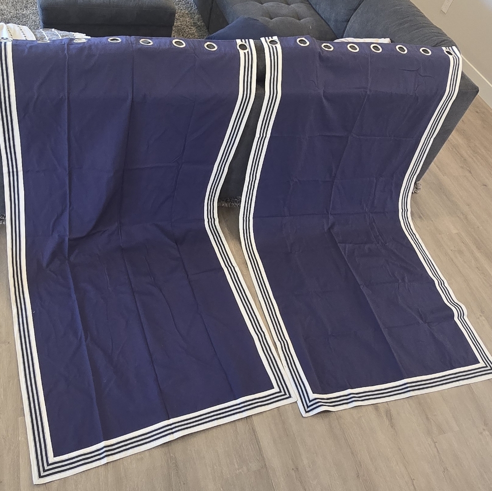 Pottery Barn Kids Navy & White Blackout Curtain Panels Drapes 44" x 84" PB Kids